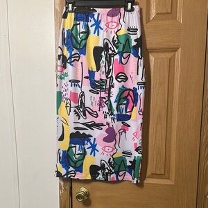 Pink and Yellow Pencil Midi Skirt for Resort Wear